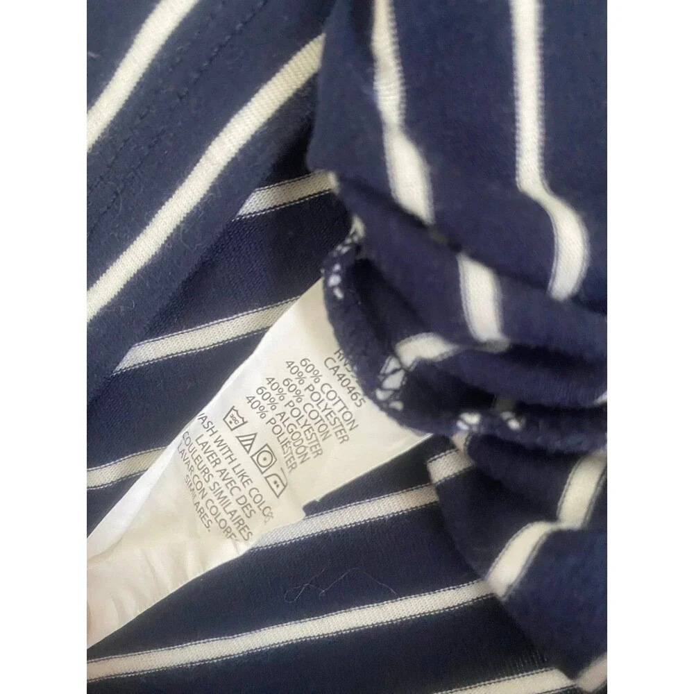 EUC The Children's Place Navy Blue White Striped Long Sleeve Tee Top Size 10/12